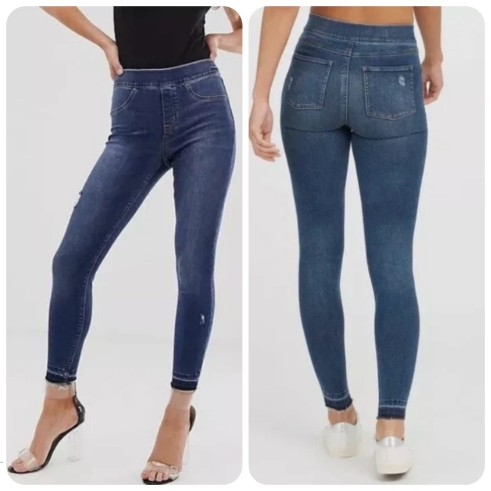 SPANX Jegging Women’s M Blue Skinny Raw Hem Distressed LIKE NEW